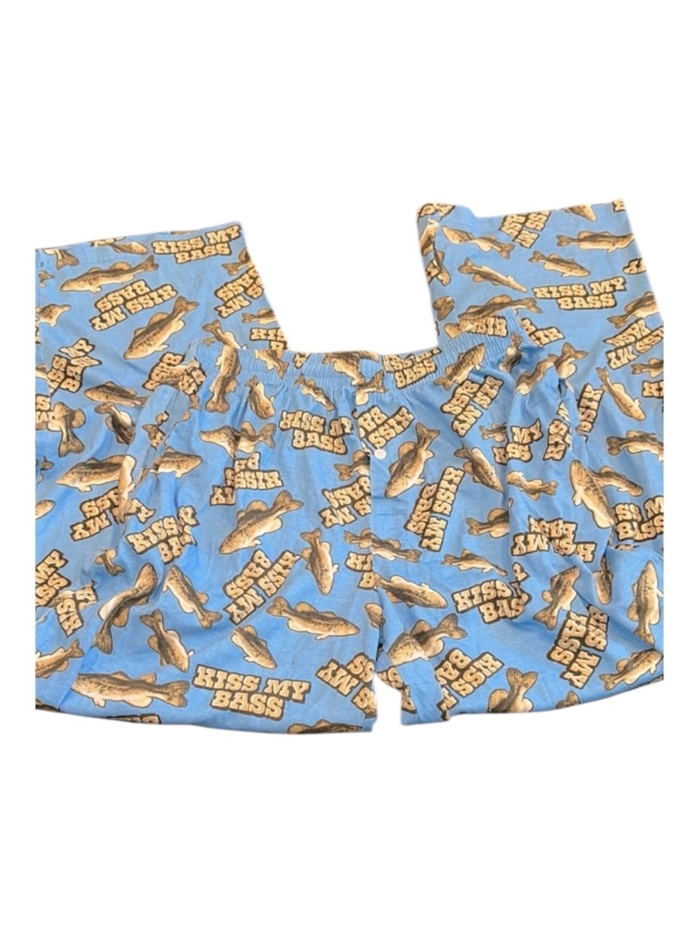 Fun boxers loungewear funny Kiss my Bass Blue Fish Print Pajamas size large
